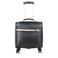 Black and brown 18-inch PU leather wheeled business case with key lock and airplane wheels.