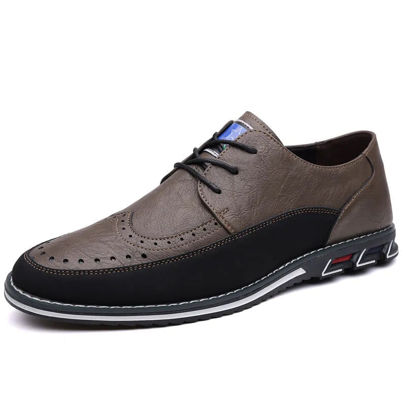 Men's low-top casual leather shoes in orange with a leather toe cap and rubber sole.