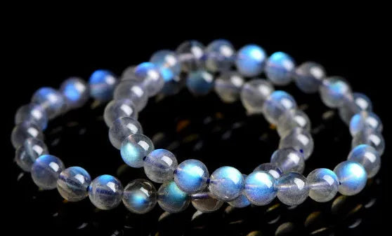Natural cream body blue moonlight crystal bracelet with grinding finish texture