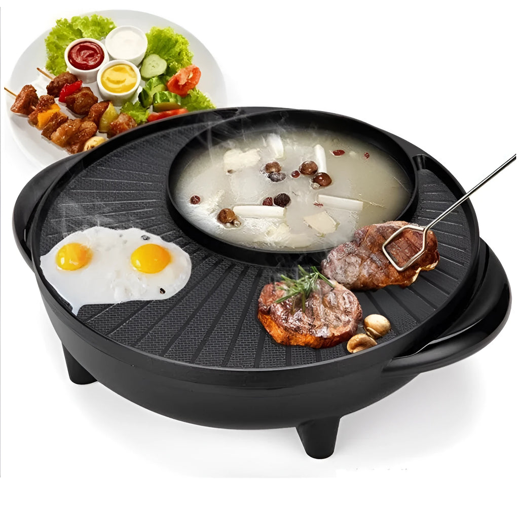 Black Korean-style electric multifunction cooking pot with 5L capacity and control panel