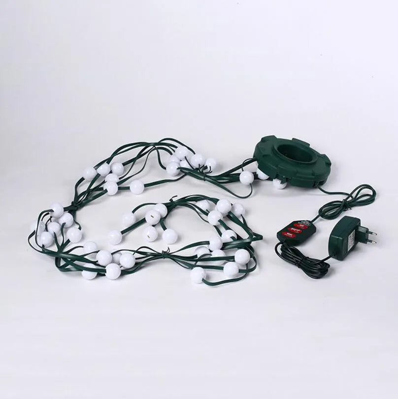 64 LED Christmas tree light string stretched out showing its 1.8 metre length and button control for dimming and colours.