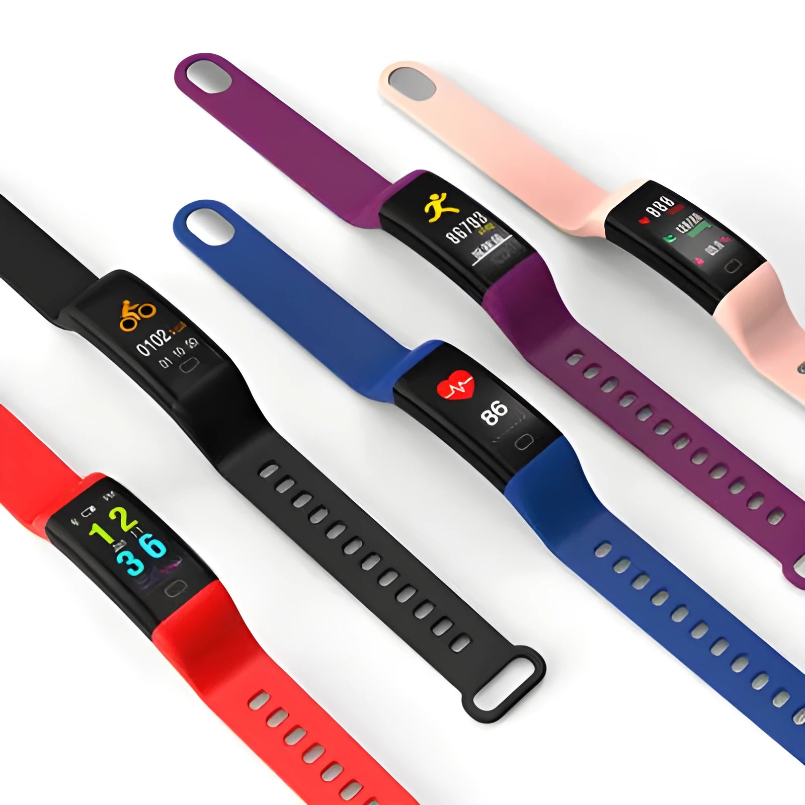 Smart band with large OLED screen and interchangeable coloured straps for fitness tracking