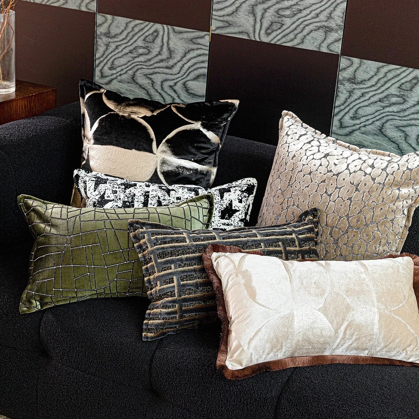 Black gold abstract pattern decorative pillowcase in three sizes with removable cover