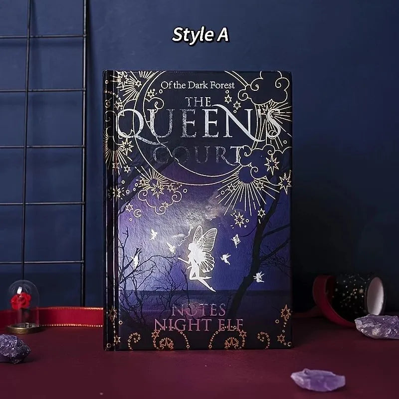 A5 luminous hardcover notebook with full-colour illustrated pages, available in blue and purple colours
