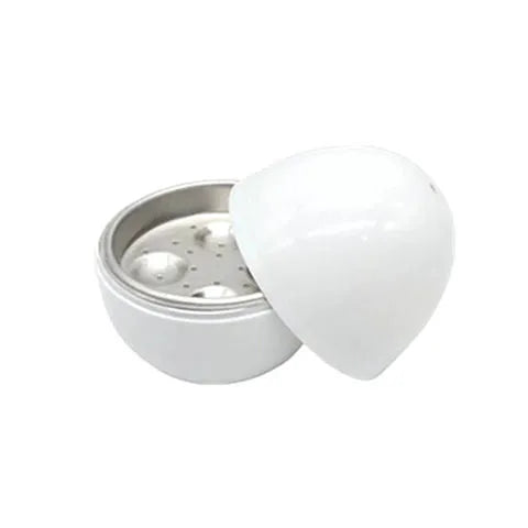 White microwave egg steamer cooker with capacity for four eggs.