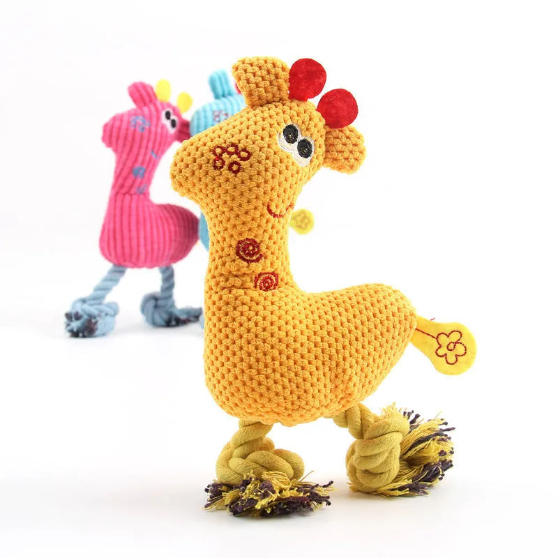 A blue deer-shaped plush dog toy with a corn grain textured surface.