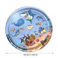 Thickened blue PVC water playmat for cats with ocean fish design and floating toys inside.
