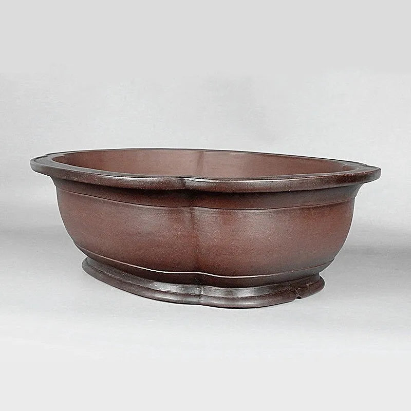Handmade antique crabapple shaped purple clay Chinese flowerpot measuring 74x61x23cm