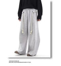 Retro gray cotton wide-leg sports pants for men, loose straight-leg casual trousers in size M to XXL