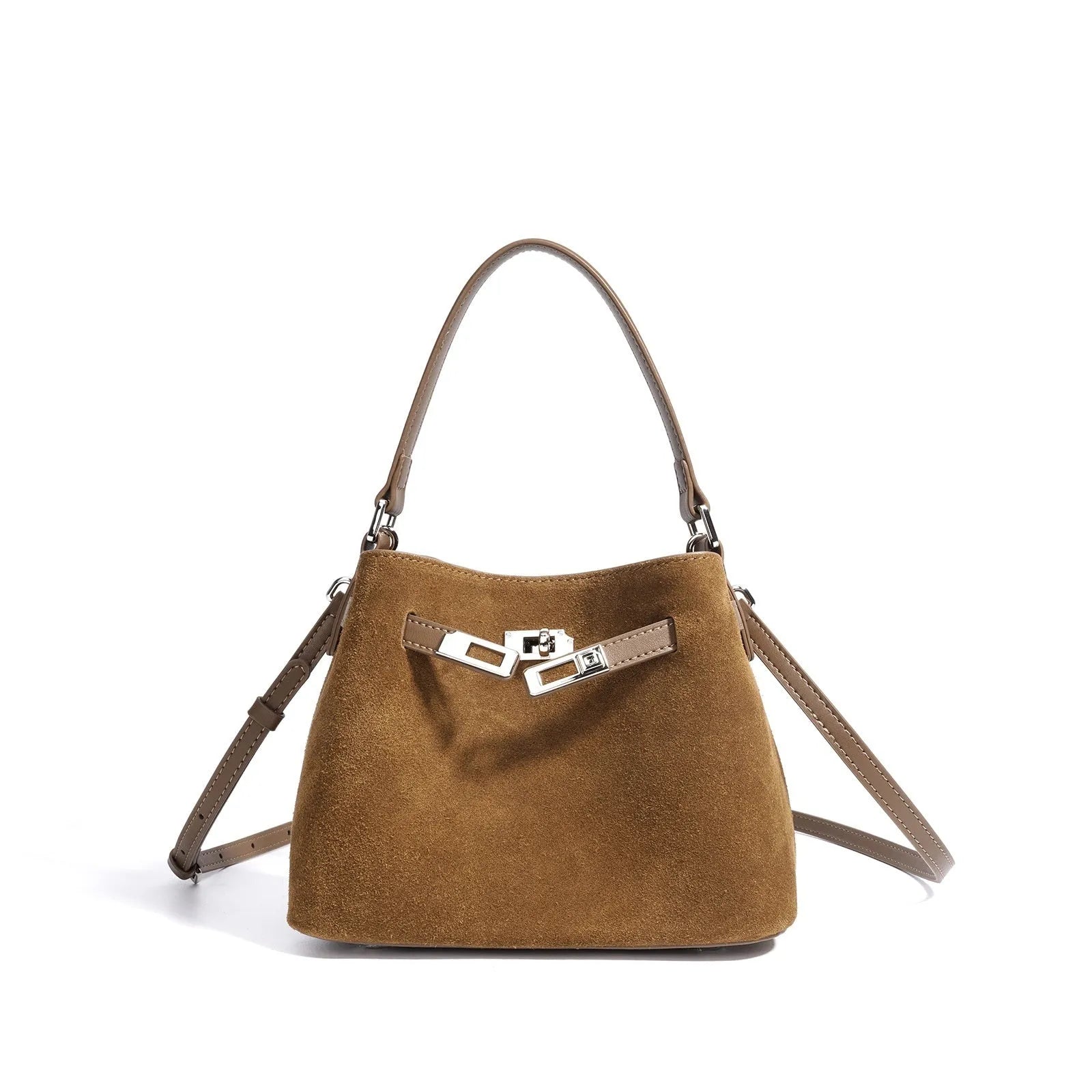 Cortical women's genuine leather crossbody bag with suede splice, vertical square shape, in brown solid colour