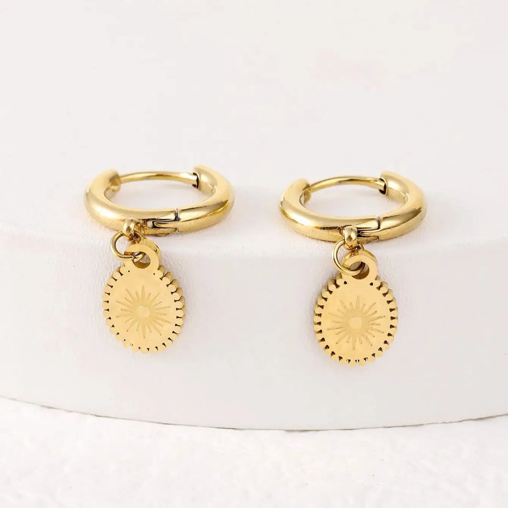 Stainless steel geometric earrings with ellipse design for women's office wear