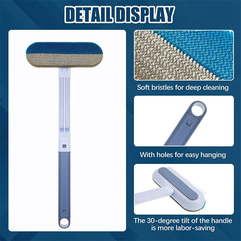 Multifunctional 4-in-1 cleaning brush with flannel head and extension handle for pet hair and screen cleaning.