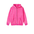 Men's vintage washed cotton hooded cardigan with fleece lining and a double front zipper.