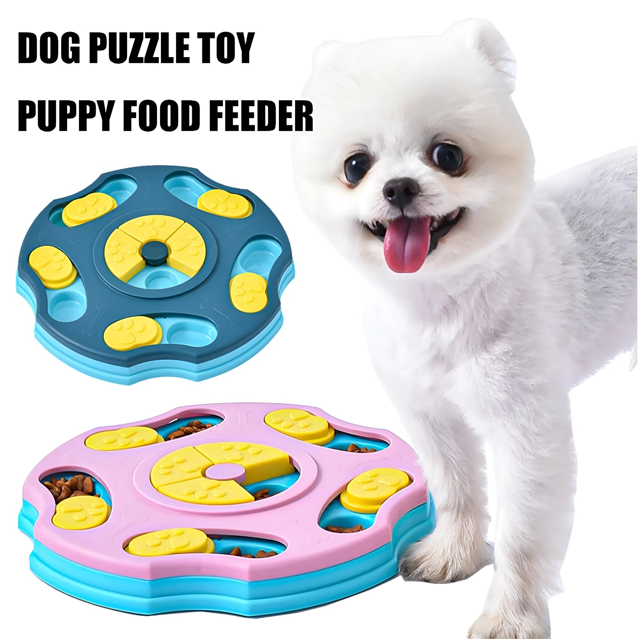 Blue dog puzzle toy food feeder with interactive games for aggressive chewers
