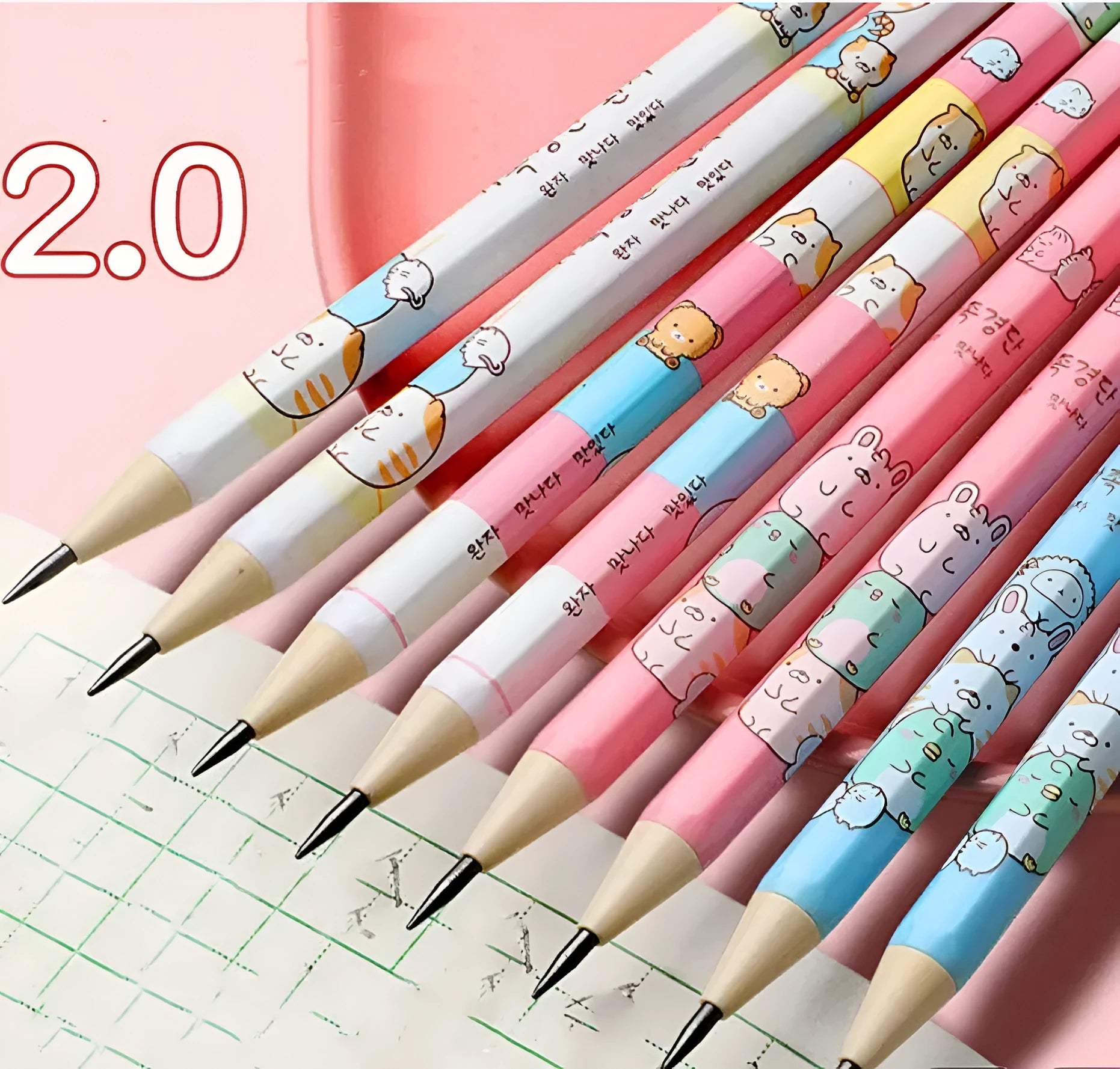 Children's mechanical pencils in cartoon designs with refill cylinders and rubber erasers