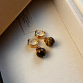Geometric tigereye earrings with gold plating in brown or black French retro style