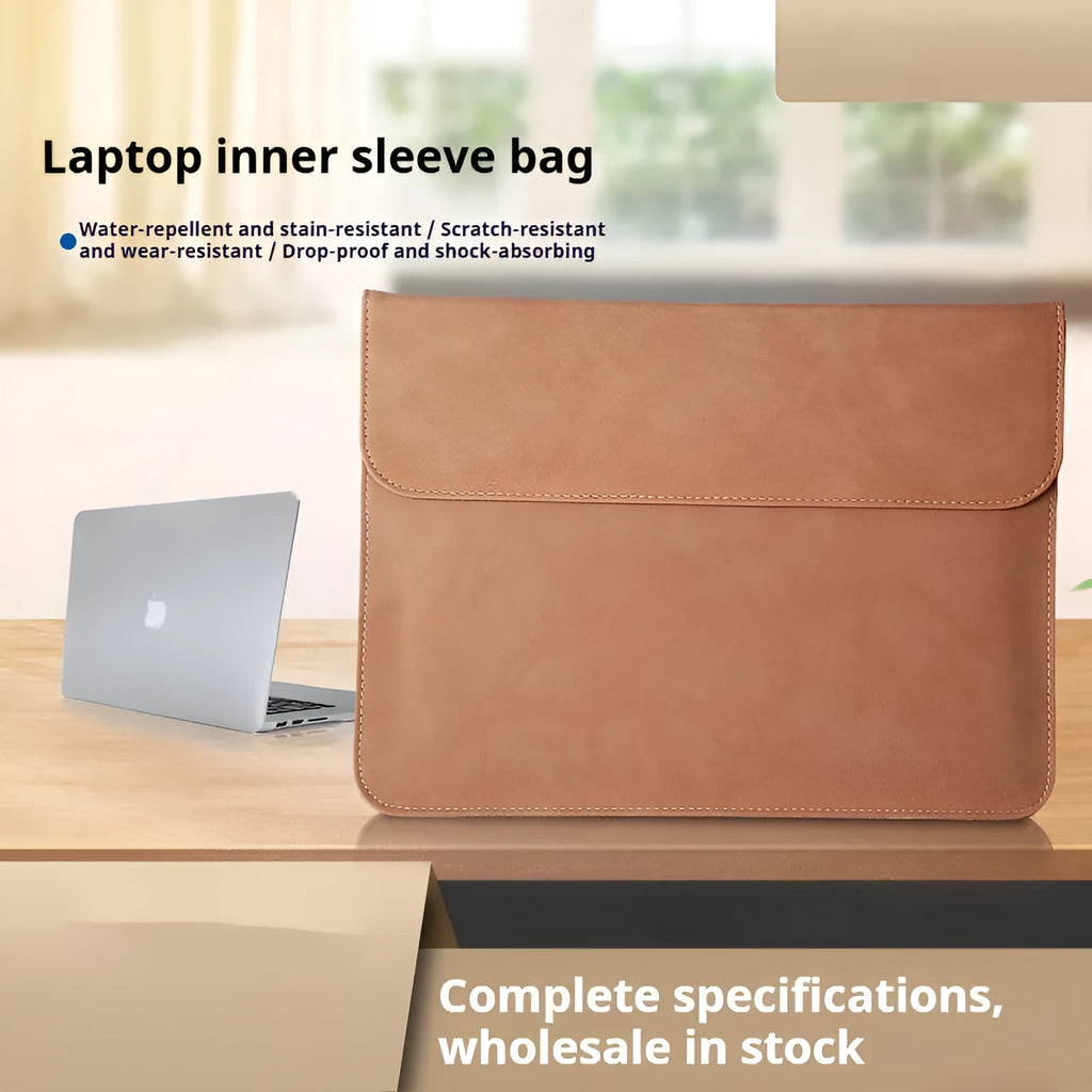 Frosted waterproof PU laptop sleeve in brown colour for 15.6 inch laptops
