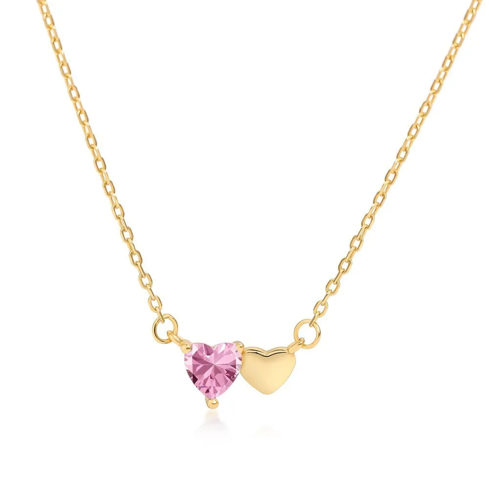 925 sterling silver heart pendant necklace with emerald zircon and peach heart for women in gold finish