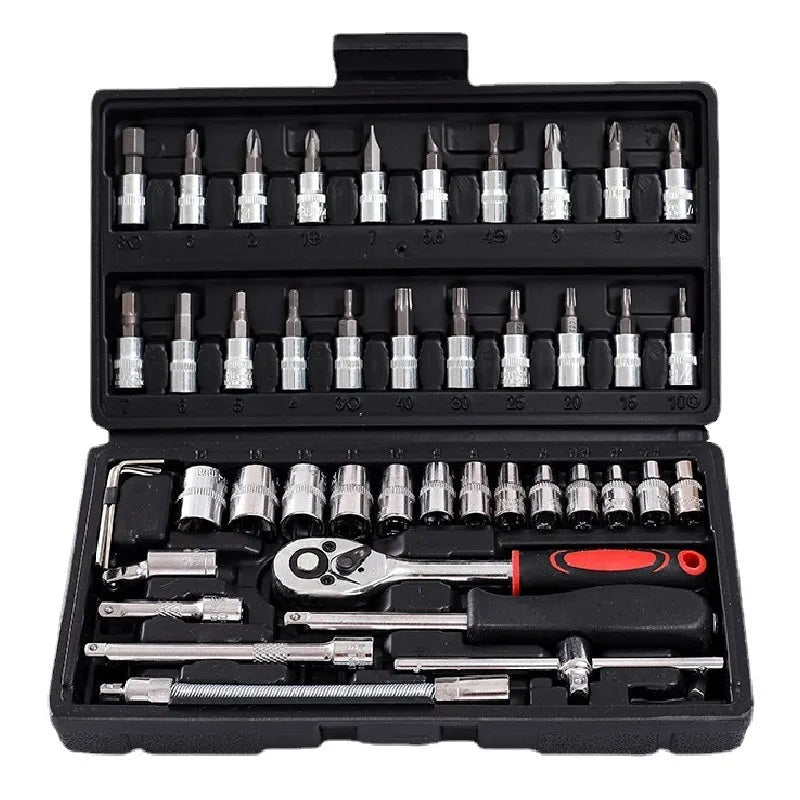 Cr-v chromium vanadium steel socket ratchet wrench set with nickel plating for auto repair