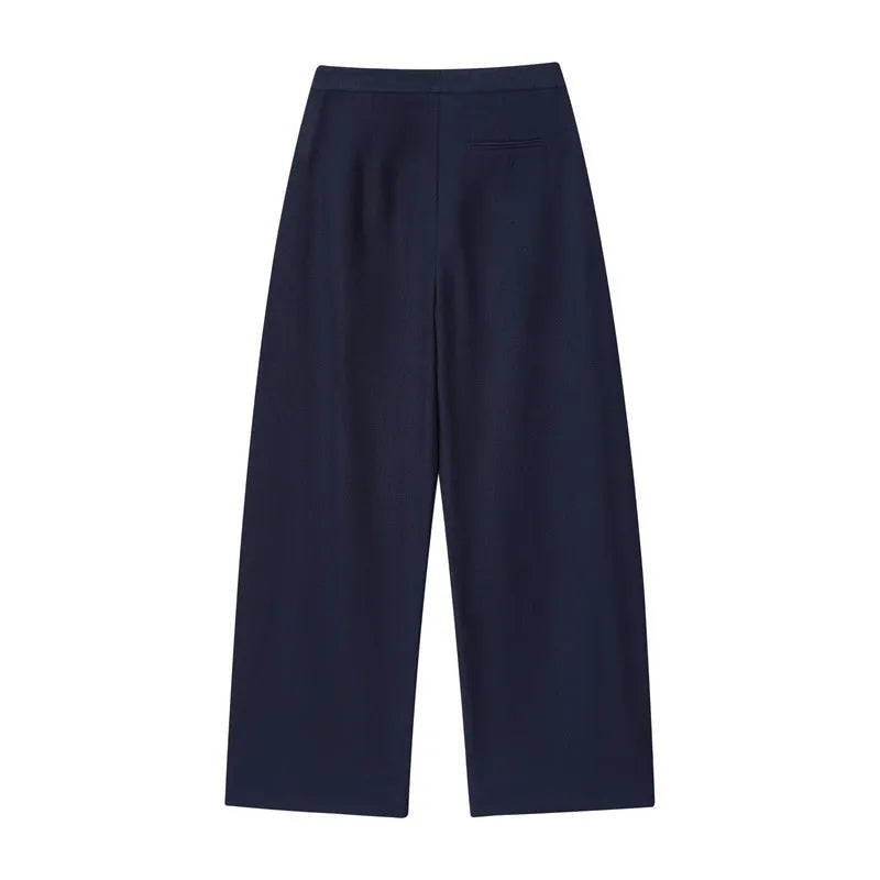 Women's blended polyester co-ord suit with flounced sleeve top and wide-leg trousers