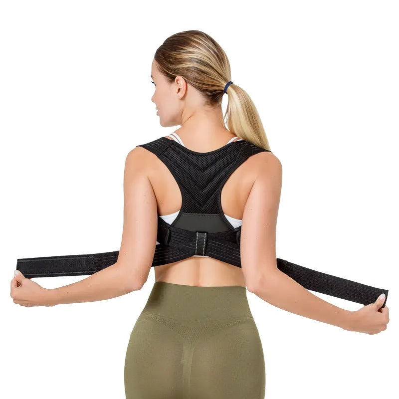 Black anti-humpback posture correction belt for back sitting and shoulder alignment support