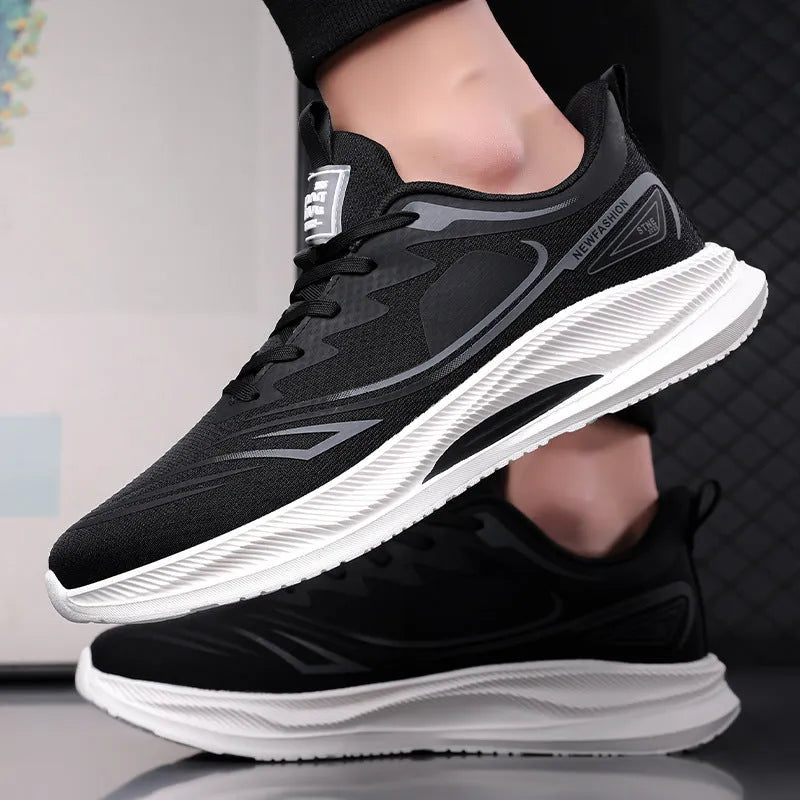Men's low-top casual shoes in solid colours with mesh lining and a rubber sole.