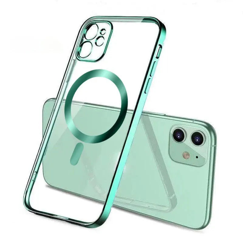 Electroplated silicone and TPU back cover for magnetic iPhone cases in various colours.