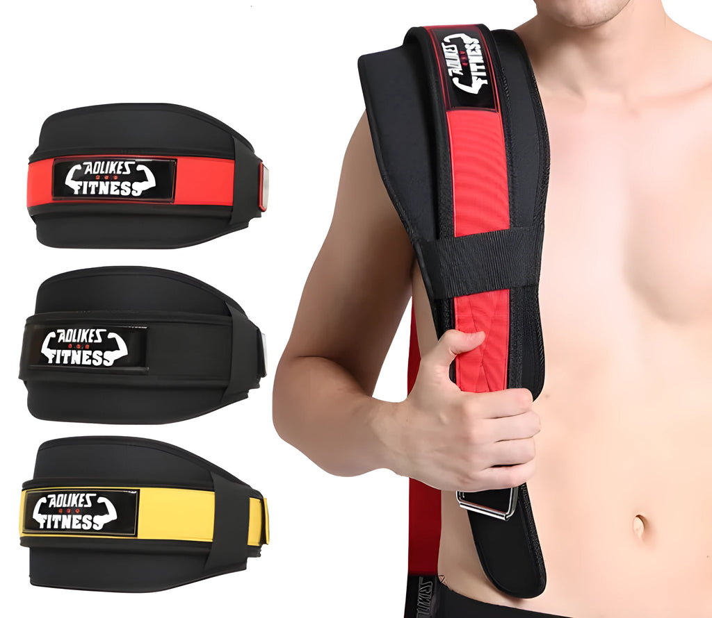 Nylon fitness weightlifting waistband in black red yellow colours for adult gym training