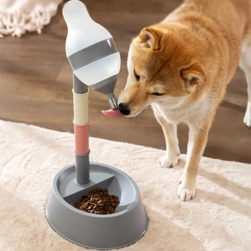 Green height-adjustable standing water dispenser for pets with a bowl and detachable pole.