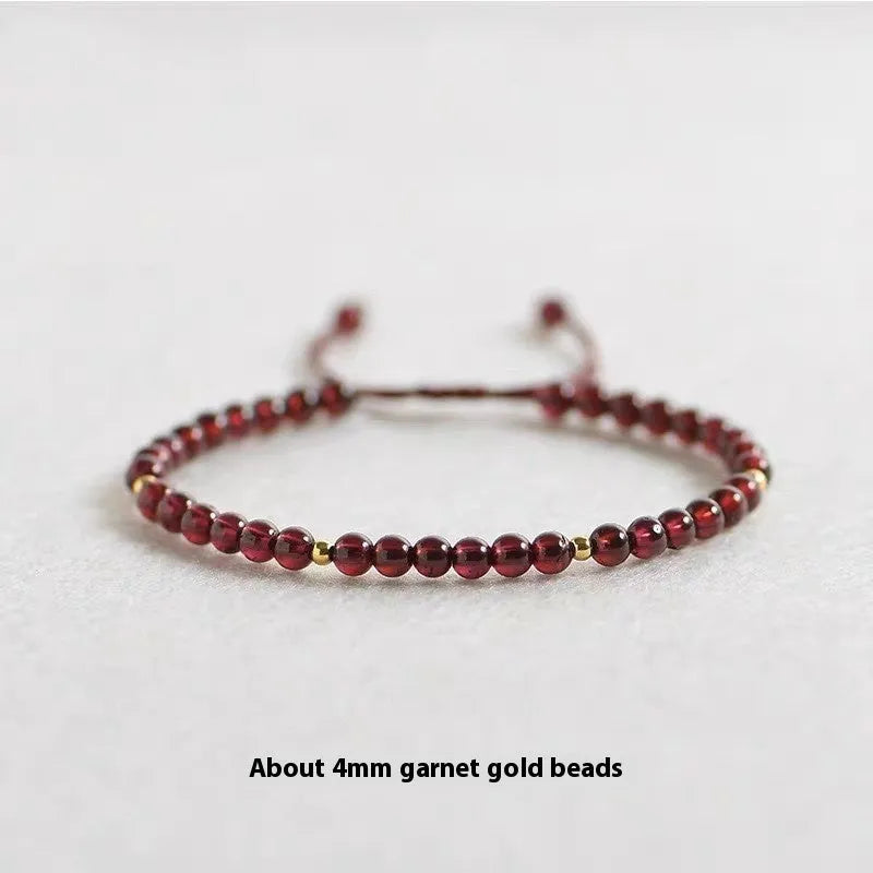 Hand-woven garnet bracelet with national tide styling and flexible wire construction