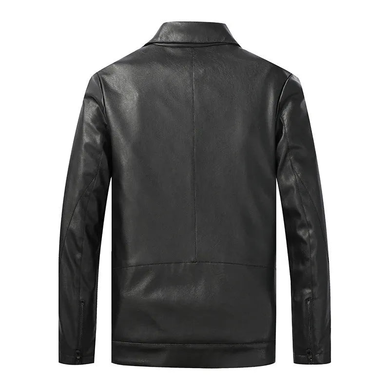 Men's slim lapel casual leather jacket in black, artificial leather, spring autumn outerwear