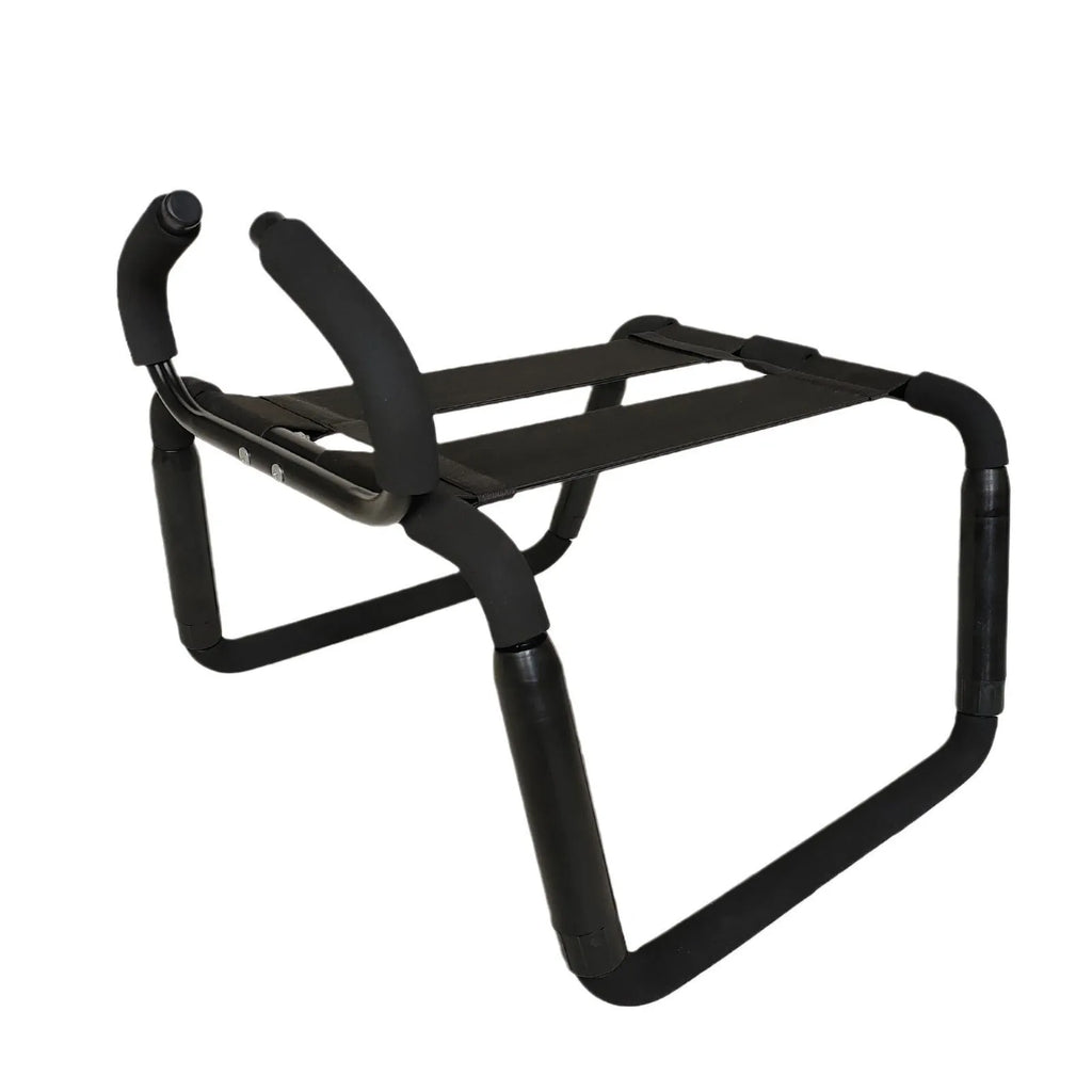 Height adjustable black couple double chair with armrest on a neutral background