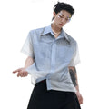 Blue gradient loose fit half sleeve polyester summer shirt laid flat.