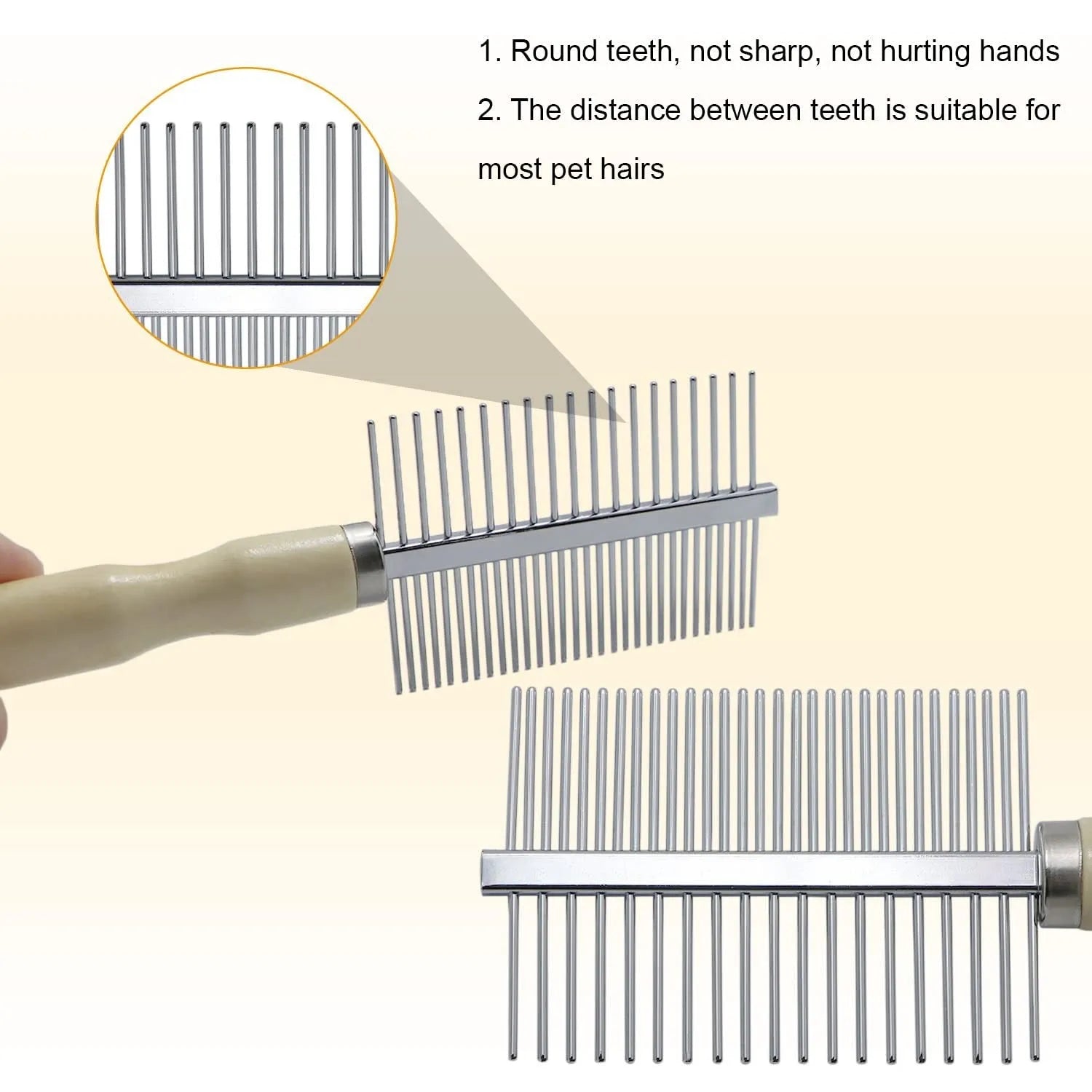 Wooden handle pet grooming comb for dogs and cats with round comb needles