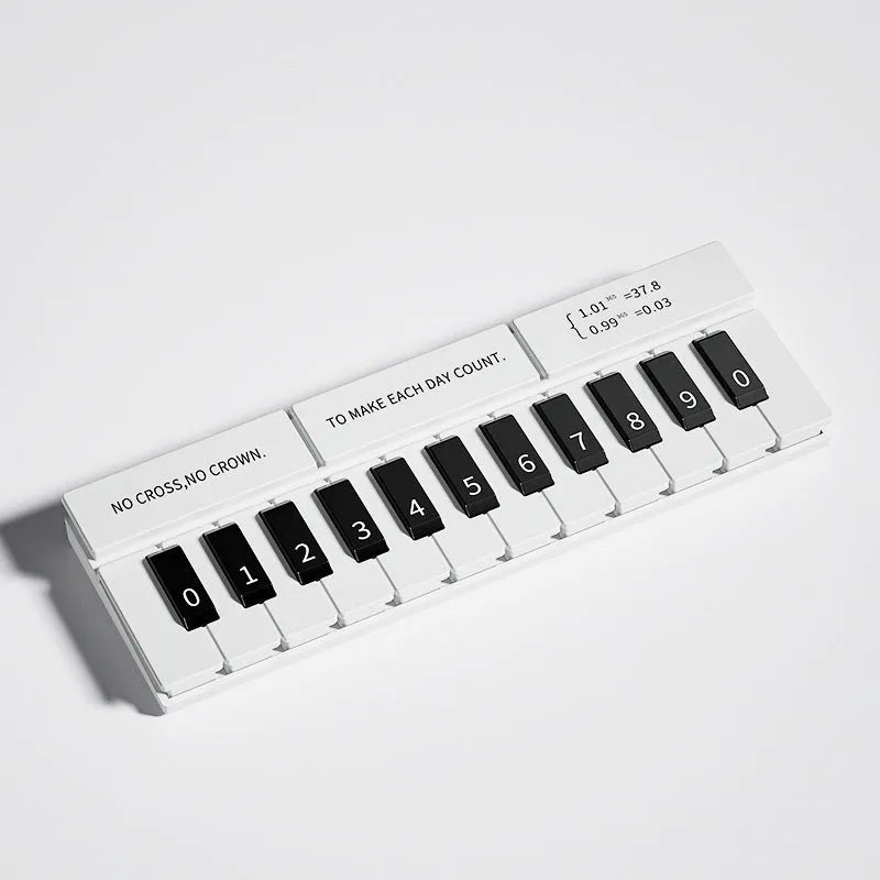 Black and white plastic piano-shaped temporary parking sign for car dashboard.