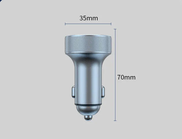 Black aluminium alloy car charger with digital display and four USB ports for vehicle use