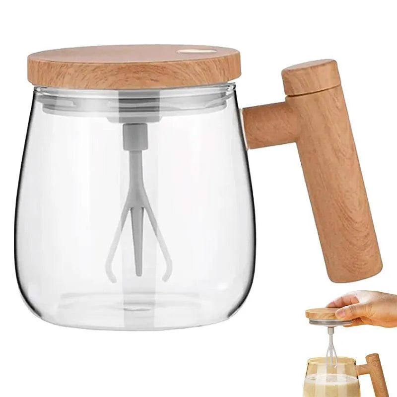 400ml self-stirring electric coffee mug with borosilicate glass and button mixing mechanism