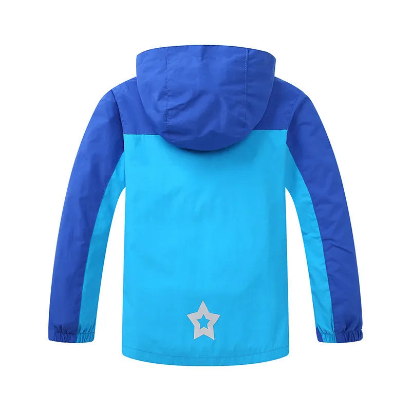 Boys' blue sanded acetate autumn jacket with zip front and long sleeves for big kids