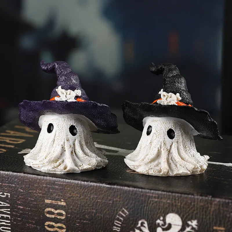 Resin wizard hat ornament in black and purple colours for seasonal decorations