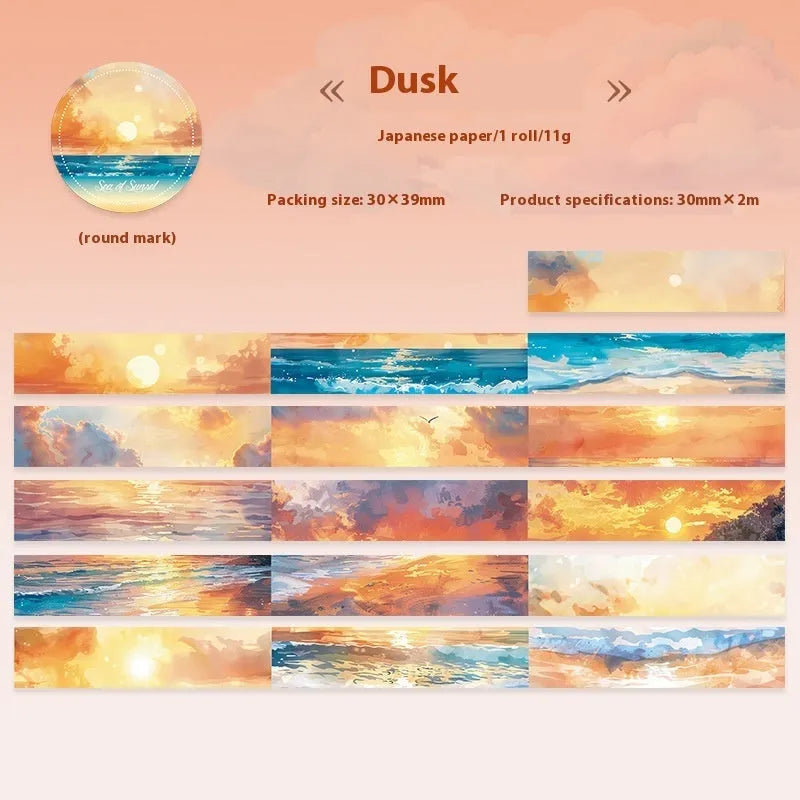 Set of six rolls of Japanese paper sky theme decorative washi tape in various colour designs.