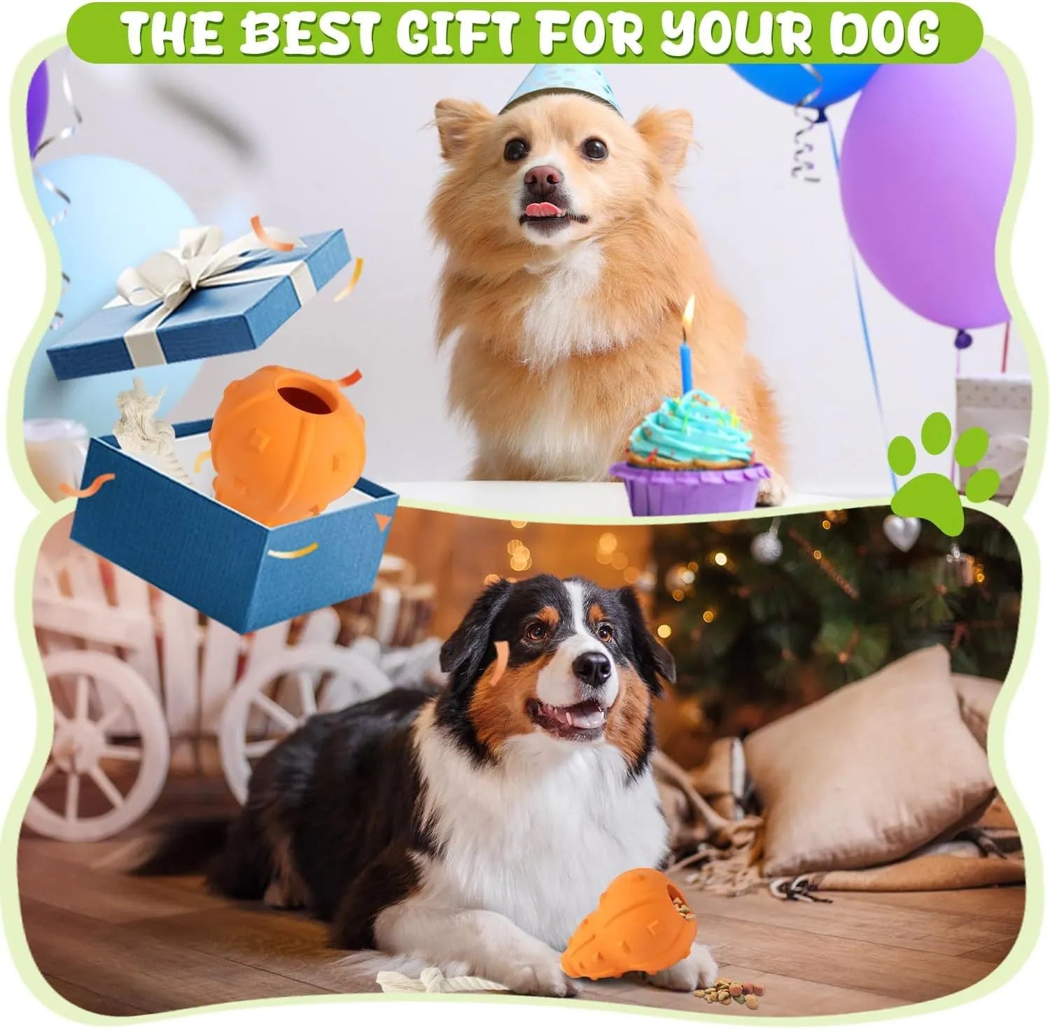 Natural rubber stuffable dog chew and fetch toy with longer strap for small medium breed dogs
