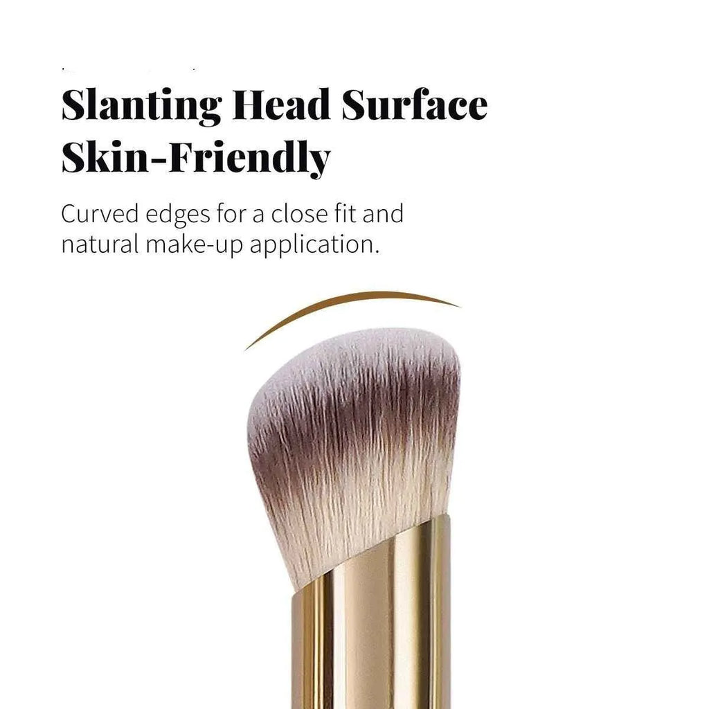 Five apricot coloured angled makeup brushes with synthetic bristles for foundation and powder application