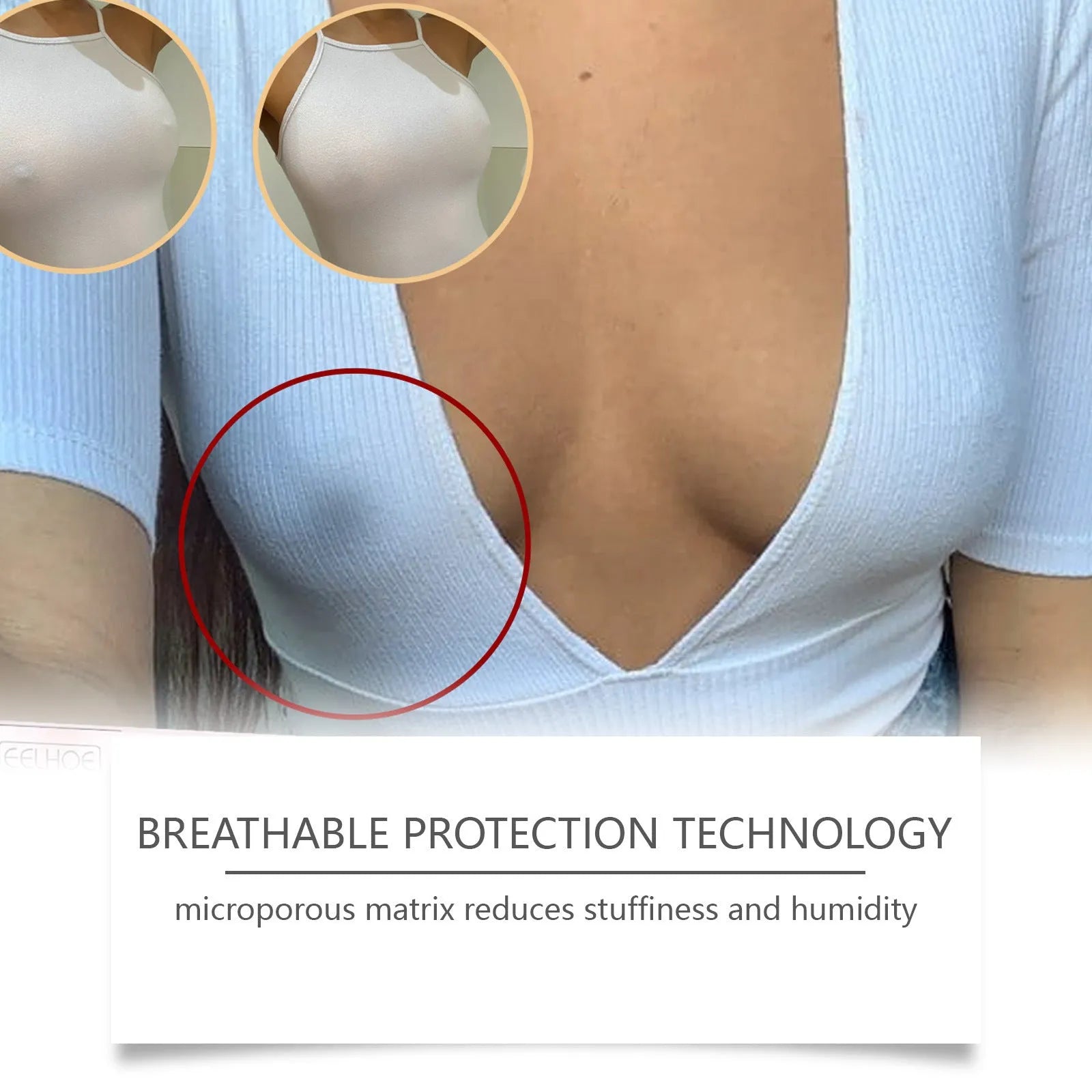 Two translucent chest patches with adhesive backing for discreet skin coverage and hydration