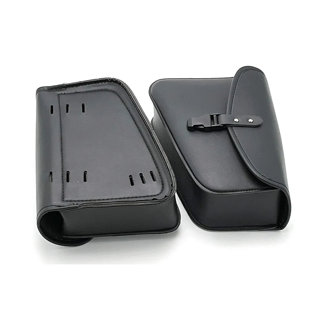 Black PU leather motorcycle swingarm saddlebag mounted on Sportster
