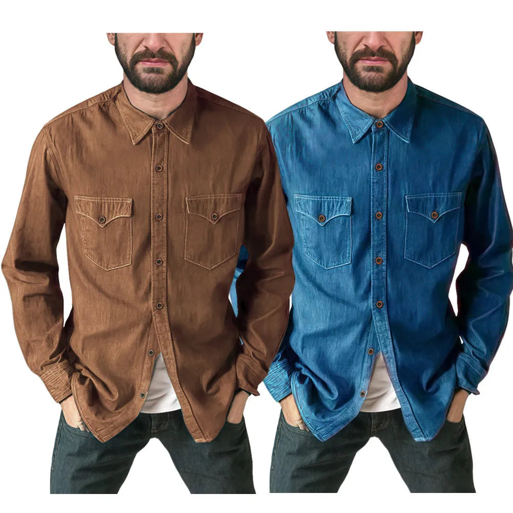 Men's denim cardigan coat in cotton fabric available in multiple sizes and colours