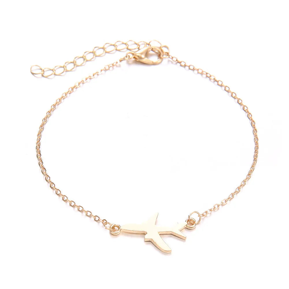 Women's bohemian aircraft map charm bracelet 3-piece set with heart-shaped European and American flight route charms