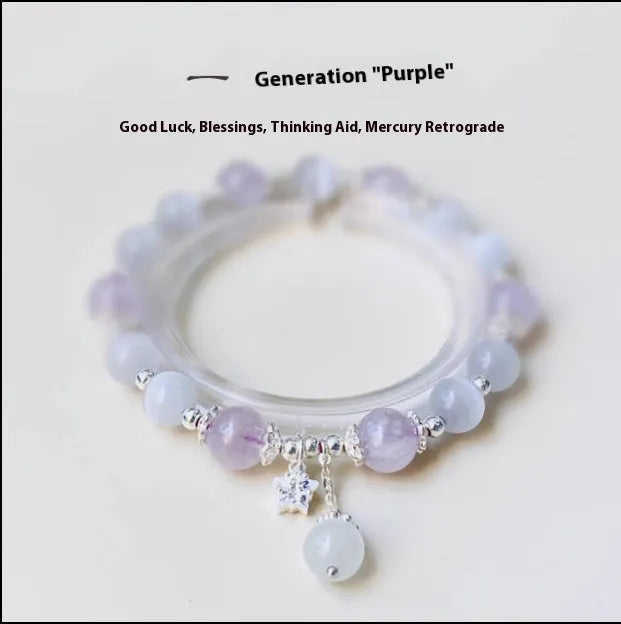 Handmade opal amethyst crystal bracelet with moon-shaped beads over 20mm