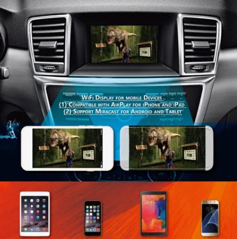 Black car mirror link box with Wi-Fi antenna for smartphone screen mirroring to vehicle display