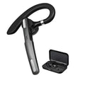 Black mono Bluetooth headset with a hook for hanging over the ear.