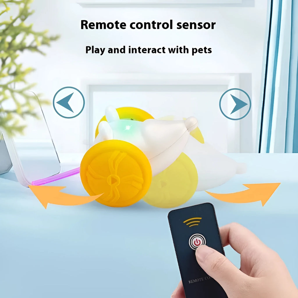 Blue and yellow technical mouse design electric cat toy with remote control